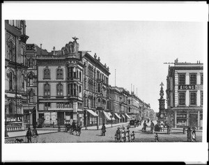 Illustration of San Francisco's Market Street north from Kearny Street, ca.1890