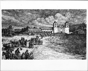 Drawing of Mission Santa Barbara, ca.1860