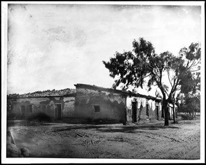 Exterior view of the adobe home of Jose Estudillo, the basis for Friar Gaspara's home in Helen Hunt Jackson's novel "Ramona", ca.1898