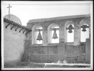 Mission San Juan Capistrano bell tower from rear, ca.1902