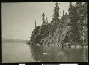 Lake Tahoe's rocky shore, ca.1910