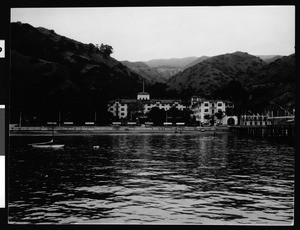 Exterior view of the St. Catherine Hotel shown from Avalon Harbor, Santa Catalina Island, 1910-1920