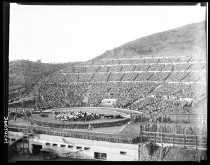 Orchestra in the center ring of the Hollywood Bowl