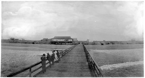 Panoramic view of Huntington Beach from the wharf, California, ca.1904