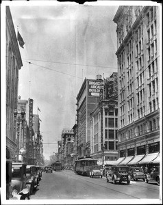 View of Broadway looking north from Sixth Street, Los Angeles, June 1928