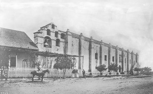 Exterior view of the Mission San Gabriel, ca.1870