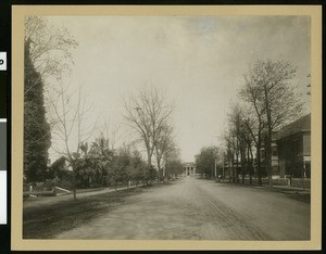 View of Hazel Street, showing Chico High School in the distance, Chico, ca.1900