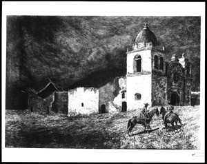 Drawing of the Mission Carmel (San Carlos Borromeo de Carmelo) by Edward Borein, ca.1860