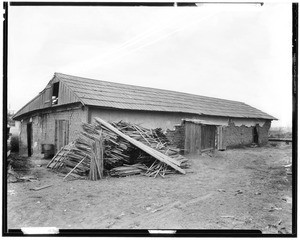 Exterior view of the Casa de Don Dolores Sepulveda in disrepair, taken from the rear, ca.1933