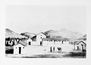 Painting by Oriana Day de Young depicting Mission Santa Cruz as it probably appeared in 1794