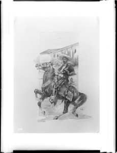 Drawing of Felipe on his horse at Camulos ranch, ca.1900