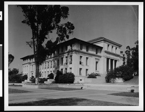 Exterior view of Johnson Hall at Occidental College looking northeast, 1950