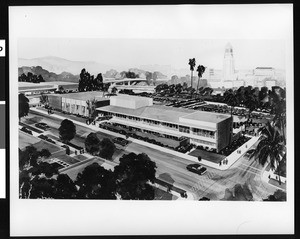 Architectural drawing of Los Angeles Area Chamber of Commerce building on Bixel at 6th Street, ca.1960-1969