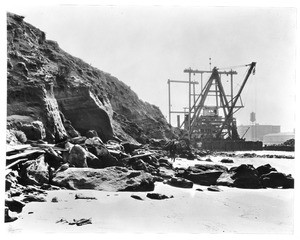 Shore at San Pedro during the removal of Deadman's (Rattlesnake) Island and the construction of the breakwater, ca.1929