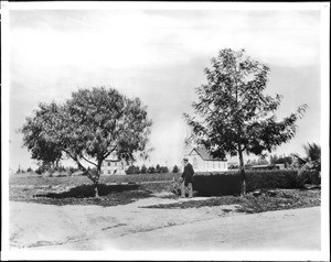 Exterior view of the first school and church in South Pasadena, ca.1890