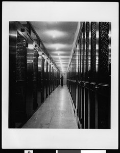 Interior view of the manuscript vault in the Henry E. Huntington Library and Art Gallery in San Marino, ca.1930