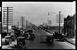 View of Whittier Boulevard at its intersection with Belvedere Street in Whittier, 1924