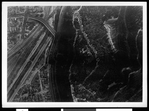 Aerial view of Los Angeles showing an unidentified freeway