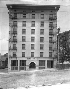 Exterior view of the Trenton Hotel on Olive Street, north of 5th Street, Los Angeles, ca.1880-1900