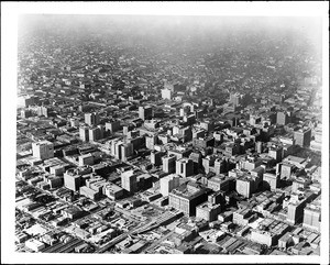 Aerial view of downtown Los Angeles looking southwest from Sixth Street and Los Angeles Street on November 14, 1924