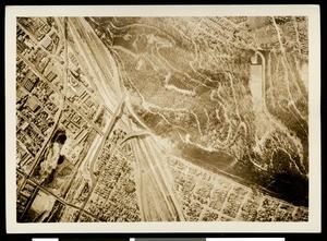 Aerial view of an unidentified freeway in Los Angeles