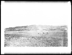 General view of the Zuni Indian pueblo from the gardens, ca.1898