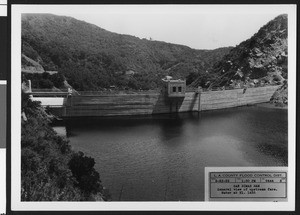 San Dimas Dam, showing a general view of he upstream face, May 23, 1935