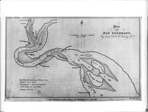 Map of the Colorado River, "Plan of the Rio Colorado", prepared by Lieutenant R.W.H. Hardy, R.N., "sculpted" by Sidney Hall, and published by Henry Colburn, London, August 1829