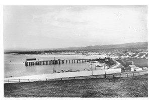 View of Monterey Bay and a pier taken from Presidio Hill, ca.1887