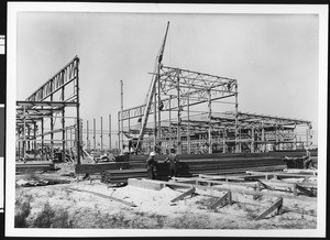 Building construction, showing metal framework, September 15, 1937