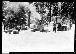 Tobogganers at Big Pines camp during winter, 1928
