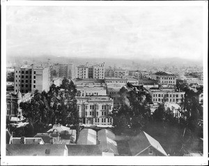 Panoramic view of downtown Los Angeles from the Fremont Hotel, 4th Street and Olive Street, ca.1903