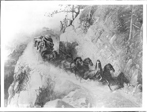 A painting "Staging in the Sierra Nevadas" by Gutzon Borglam, ca.1888