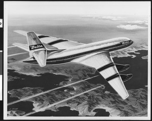 Drawing of a Delta airliner in flight, ca.1960