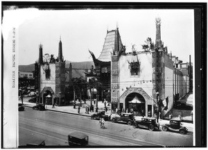 Row of automobiles parked outside Grauman's Chinese Theatre in Hollywood