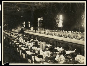 Excursionists of the Los Angeles Chamber of Commerce at a luau at Hilo, Hawaii, 1907