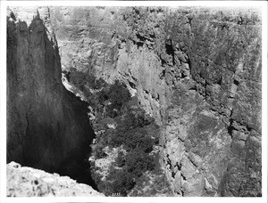North side of Bass Ferry, looking down into Havasu Canyon below Mooney Falls, Grand Canyon, 1900-1930