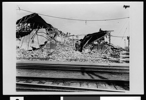 Destroyed building in Huntington Park after the 1933 earthquake, ca.1933