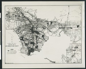 Map of industry concentrations in Los Angeles County and portions of San Bernardino and Riverside Counties prepared by California Map Centre, ca.1950