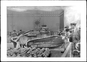 Small French two-man tank on display in Paris, ca.1916