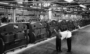 Passenger car tire presses being installed at the B. F. Goodrich factory in Los Angeles, ca.1955