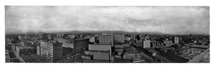 Panoramic view of Los Angeles, looking west, north and east from the intersection of 9th & Main St., ca.1915