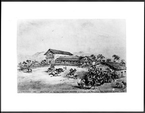 Drawing of a bullfight at Mission San Francisco de Asis (Dolores), ca.1842-1876