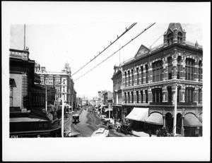 View of Spring Street looking north from the Nadeau Hotel on First Street, ca.1890