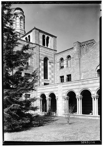 Exterior view of an unidentified brick building at the University of California at Los Angeles, February 1938