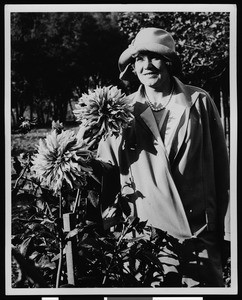 California Botanic Gardens, showing close-up of woman standing beside flowers