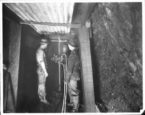 Workers drilling inside the Santa Ana Tin Mine in Orange County, March 20, 1903