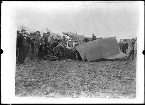 Wreckage of the plane in which Ructhford B. Page was killed at the Dominguez Hills Air Meet, January 22, 1912