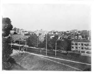 Panoramic view of Los Angeles from the top floor of the Foy residence, ca.1906