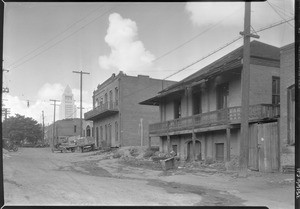 View of Marchessault Street in Los Angeles's Chinatown, looking west towards City Hall, November 1933